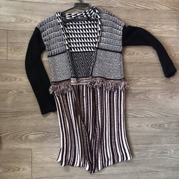 Pull & Bear Knit Open Cardigan Striped Multicolor Fringe Blue Maroon Size S - Picture 2 of 6